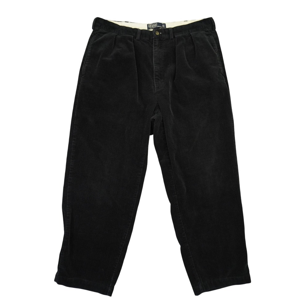 Vintage Polo Ralph Lauren Andrew Pant Mens 36x30 Black Pleated Corduroy Trousers